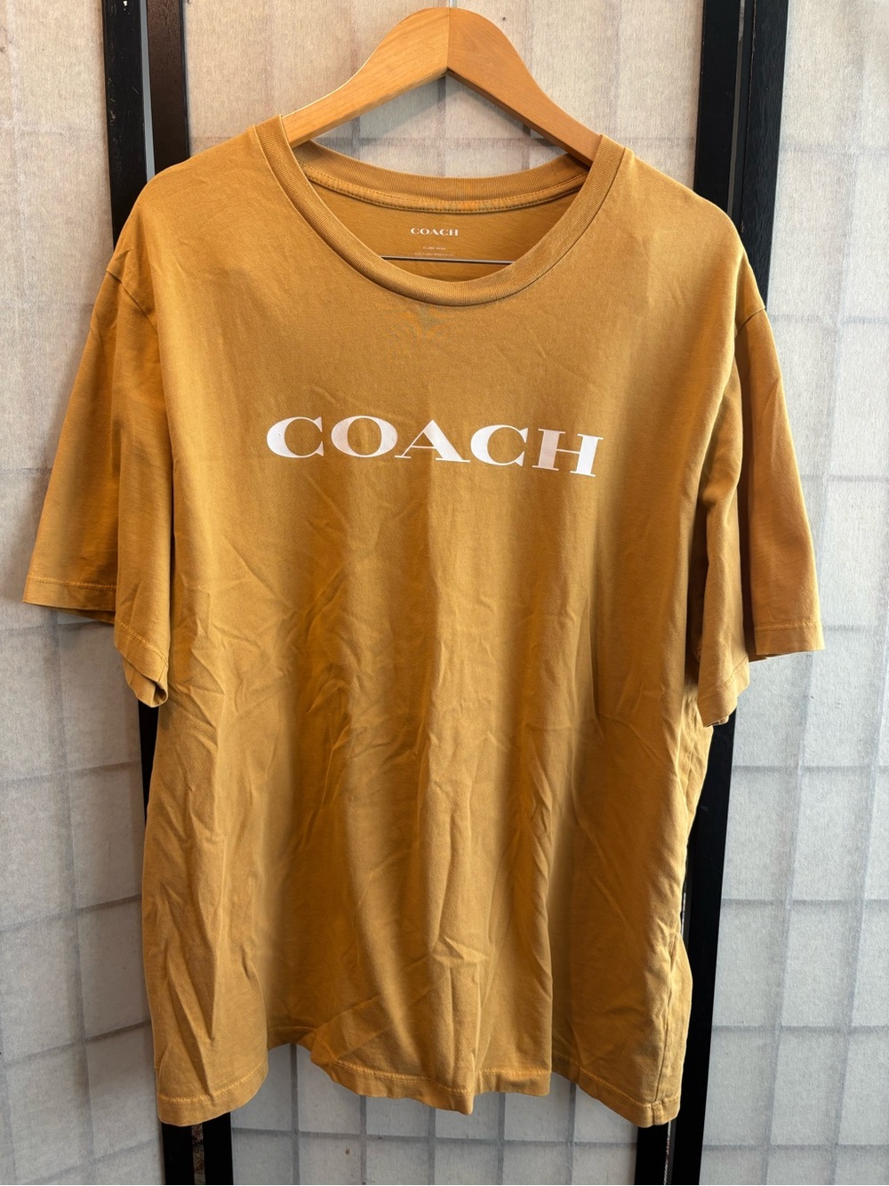 Coach Cotton Mustard Yellow Logo Crewneck Tee